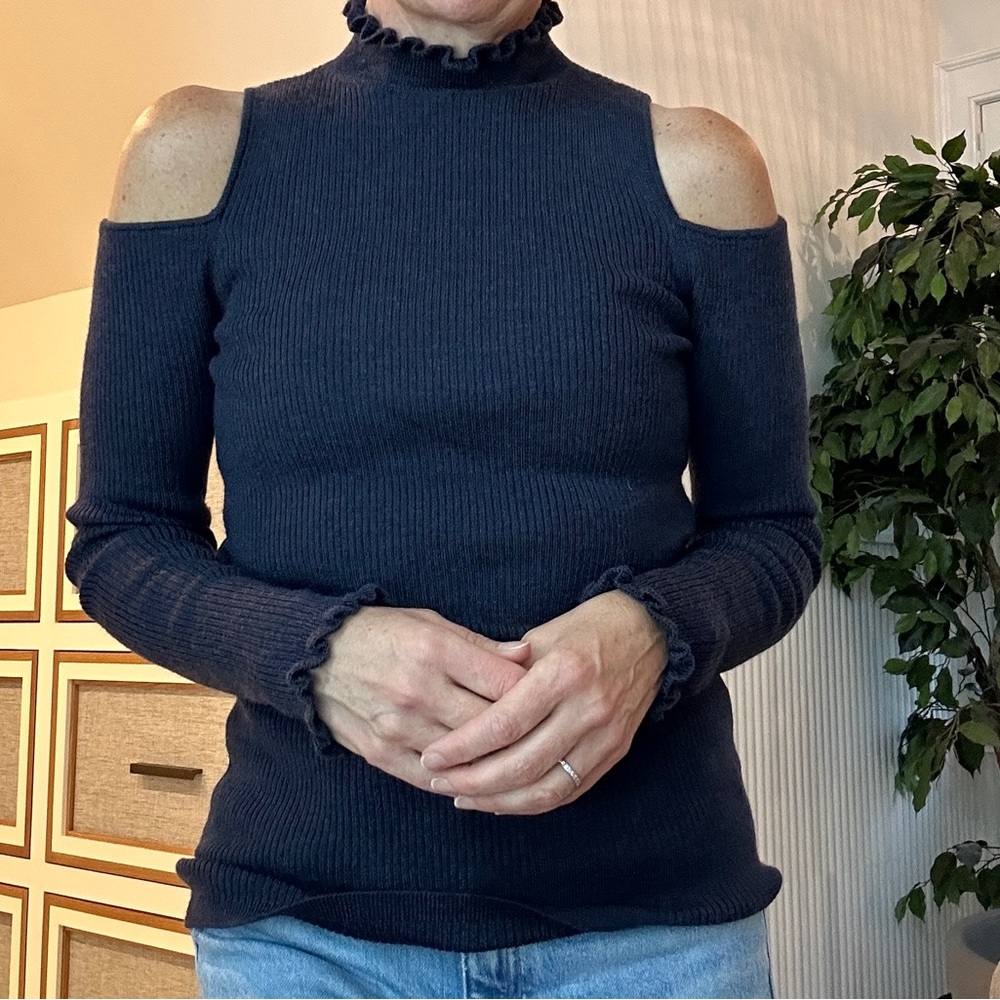 Rebecca Taylor Shoulderless Navy Sweater